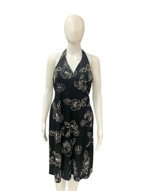 Evan Picone Black Halter Floral Midi Size M